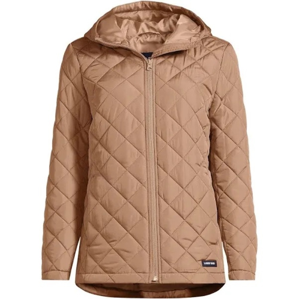 Lands' End Quilted Hooded Puffer Jacket in Camel